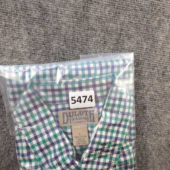 Duluth Trading Shirt Large Green Blue Gingham Check Long‎ Sleeve Button Down - Picture 7 of 7
